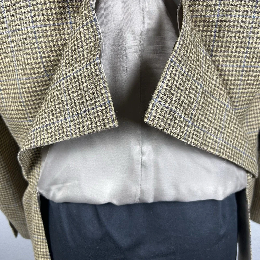 Hart Schaffner Marx 42R Houndstooth Sport Coat Blue Overcheck 2 Button Wool Look